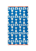 Lobster Blue Organic Cotton Bath Towel – blue with white lobster print, orange border, white background – beach towel