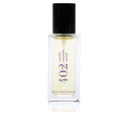 Bon Parfumeur 402 Vanilla – clear glass bottle with black spray nozzle, white background – perfume