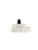 Abel Green Cedar Eau de Parfum – cream-colored spray bottle 50ml, black atomizer, white background – perfume