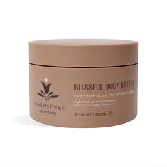 Innersense Blissful Body Butter – brown jar 200ml, matching lid, white background – body care