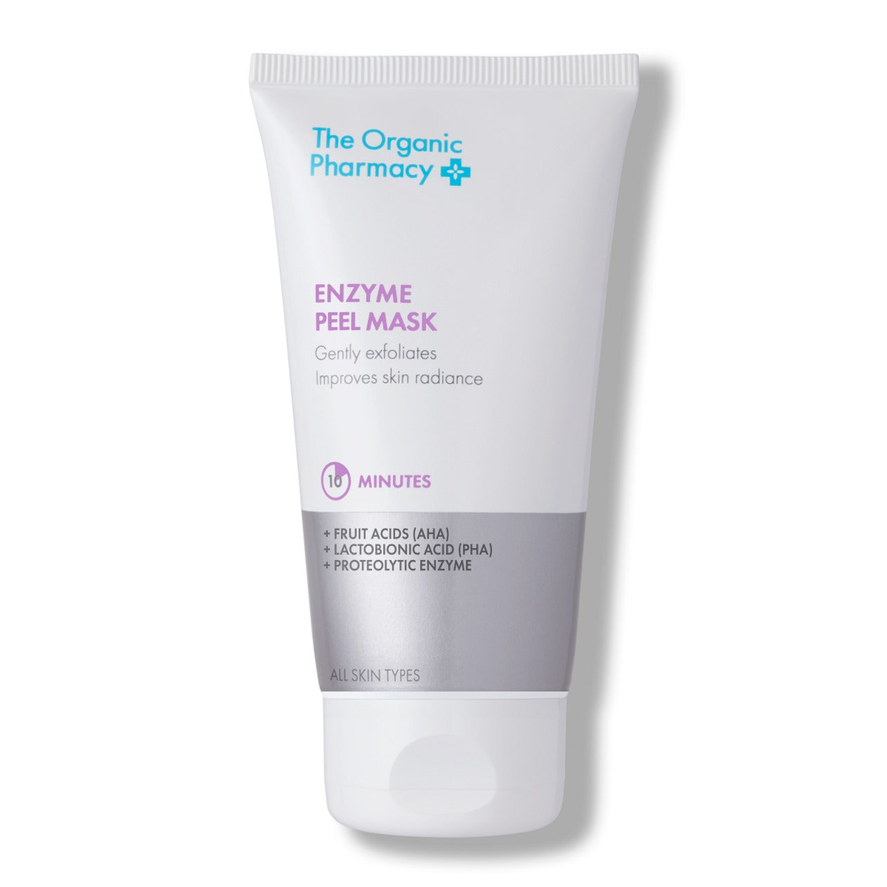 The Organic Pharmacy Enzyme Peel Mask in a tube with a white cap on a white background, skin care