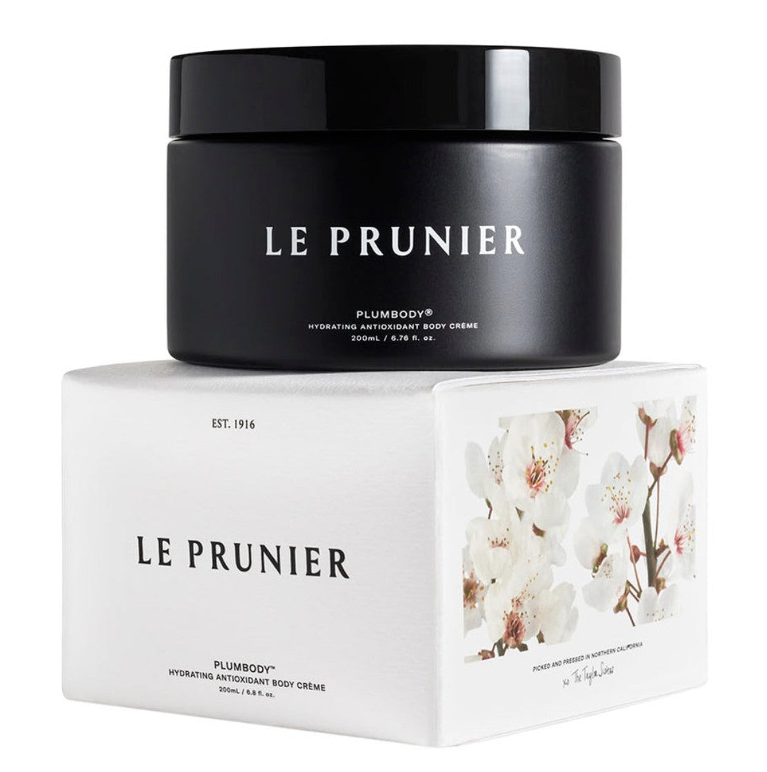 Le Prunier Plumbody Body Crème – black jar 200ml, glossy lid on white background – body care