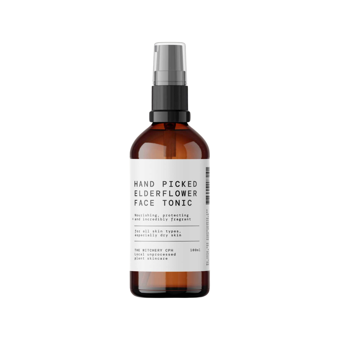 The Witchery CPH Elderflower Face Tonic in einer braunen 100ml Sprühflasche auf weißem Hintergrund, Hautpflege