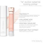 rms beauty Re Evolve Radiance Locking Primer in einer pfirsichfarbenen Flasche mit Pumpe auf weißem Grund, Hautpflege