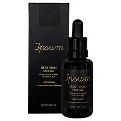 Ipsum Best Skin Face Oil – black glass bottle 30ml with dropper cap, black background – skin care