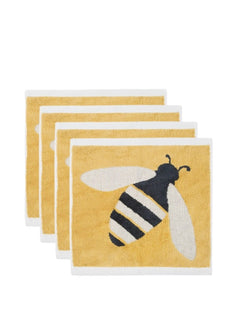 Buzzy Bee Organic Cotton Washcloths – yellow with bee design, white border, 4 pcs – facial care