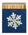 Winter Joy Matches – blue box with white snowflake design, open lid, white background