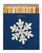 Winter Joy Matches – blue box with white snowflake design, open lid, white background