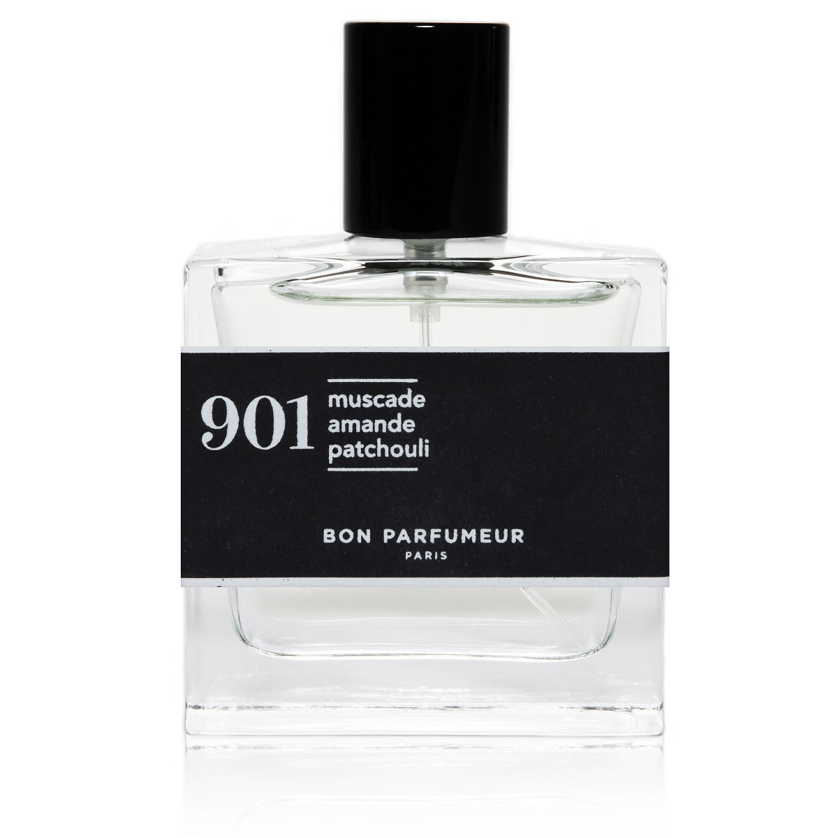 Bon Parfumeur 901 Nutmeg – klares Glasfläschchen 30ml, schwarzer Deckel, weißer Hintergrund – Parfüm