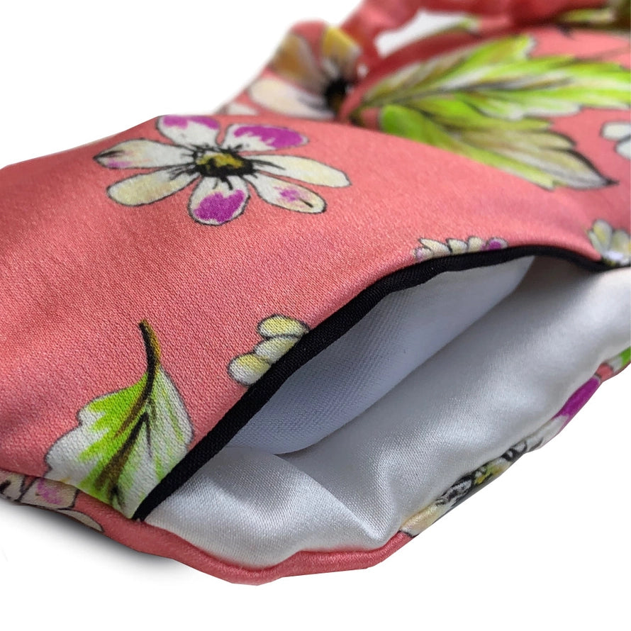 Le Flora Schlafmaske,  mit floralem Muster in Rosa und weißem Innenfutter