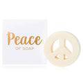 Peace of Soap Peace Sign – cream-colored soap with peace symbol, white box, gold lettering – skin care