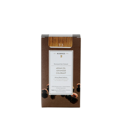 KORRES Argan Oil Advanced Colorant 7.3 Goldblond – brown cardboard box, white background – hair color
