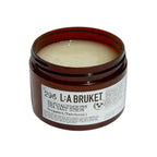 L:A Bruket No. 296 Sea Salt Scrub Bergamot/Patchouli – brown glass jar, white label, white background – body care