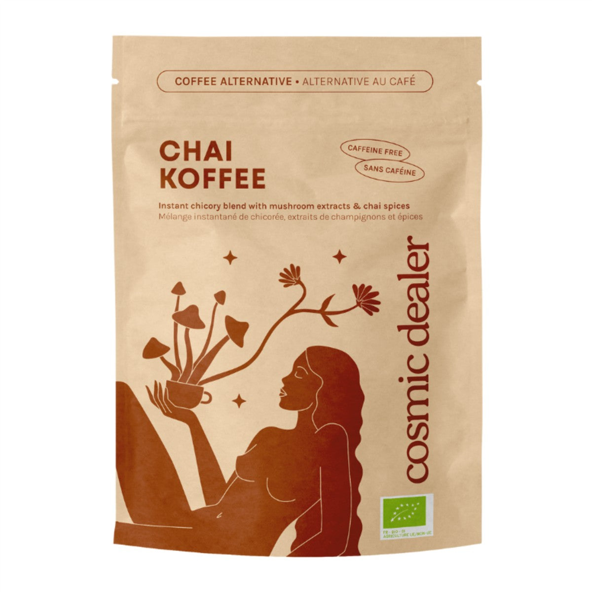 Chai Koffee by cosmic dealer – brown stand-up pouch, caffeine-free, white background – health & wellness
