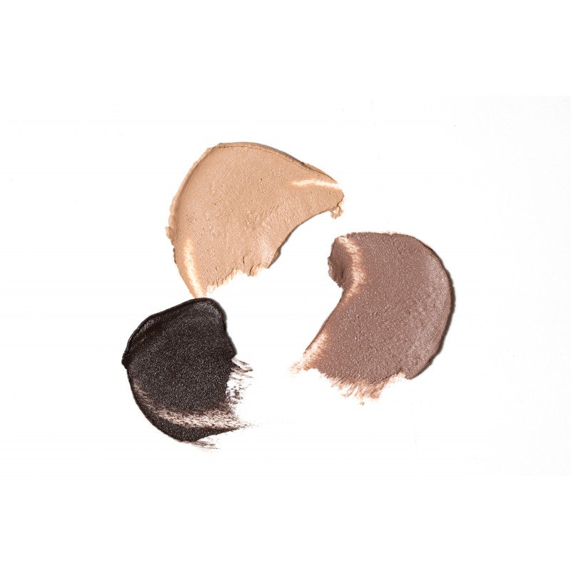 Wow Brow Augenbrauenpomade Medium #04 Nachfüllung – drei Farbproben auf weißem Hintergrund – Augenbrauenstyling