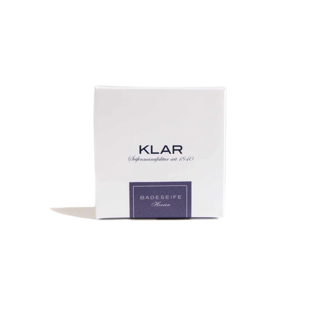KLAR Men's Bath Soap – white square packaging with purple label, white background – skin care