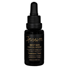 Ipsum Best Skin Face Oil Intense – black glass bottle 20ml with dropper cap, white background – skin care