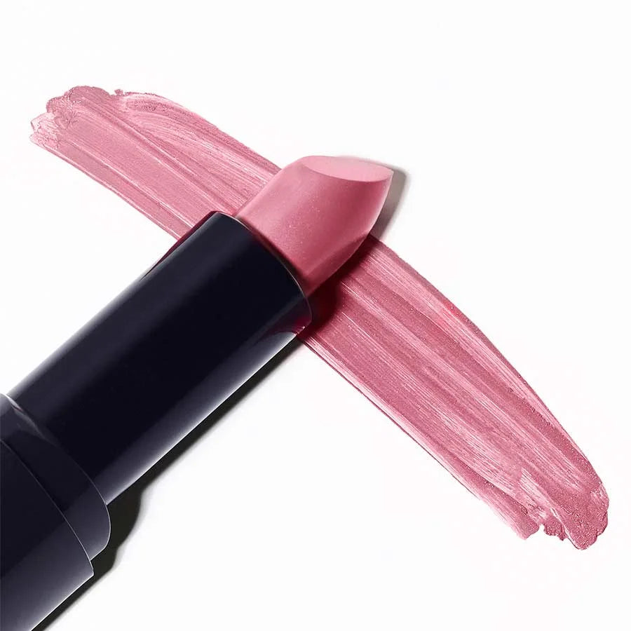 Lipstick 02 Mandevilla – pink lipstick in black tube, white background – lip makeup