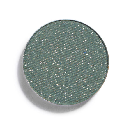 Eye Shadow Green Depth Refill – green glitter eyeshadow on white background – eye makeup
