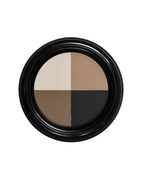 Custom Eye & Brow Quad Earth and Clay Eyeshadow Palette – black round case, four earth tones, white background – eye makeup