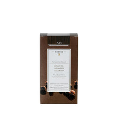 KORRES Argan Oil Permanent Hair Colorant 5.0 – brown cardboard box, white background – hair care