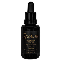 Ipsum Best Skin Face Oil – black glass bottle 30ml with dropper cap, white background – skin care