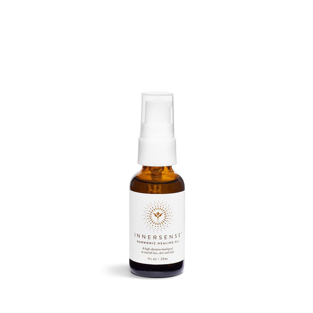 Innersense Harmonic Healing Oil – amber glass bottle 25ml with spray pump, white background – hair care