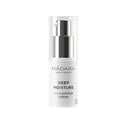 Mádara Deep Moisture Eye Contour Cream in a white pump bottle with a silver neck and transparent cap.