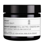 Evolve Radiant Glow Mask in a black glass jar with a black lid, 60ml, skin care