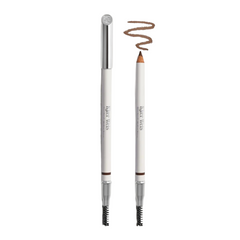 Kjaer Weis Brow Pencil – white pencil with silver cap, brown lead, white background – brow styling