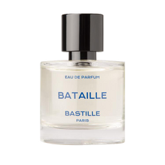 Bataille Eau de Parfum – klares Glasflakon mit schwarzem Deckel, weißem Hintergrund – Parfüm