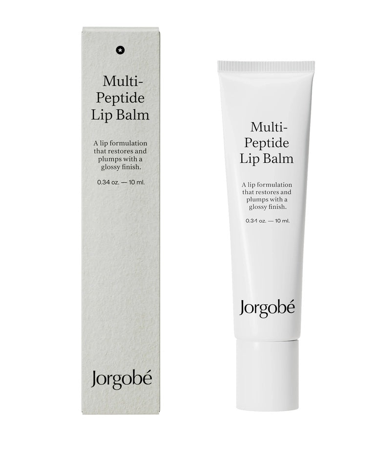 Jorgobé Multi-Peptide Lip Balm – weiße Tube 10 ml, weißer Deckel, weißer Hintergrund – Lippenpflege