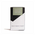 Aktivkohleseife – black and white cardboard packaging with olive green label, white background – skin care