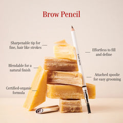 KW Brow Pencil – white pencil with spoolie, gold cap, beige background – eyebrow styling