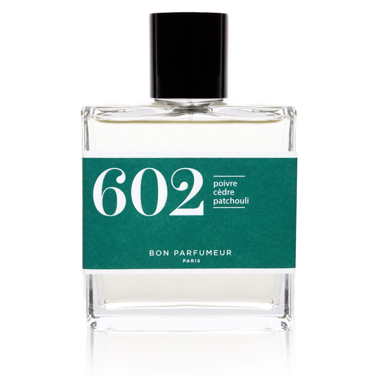 Bon Parfumeur 602 Pepper – klares Glasfläschchen 100ml, schwarzer Deckel, weißer Hintergrund – Parfüm