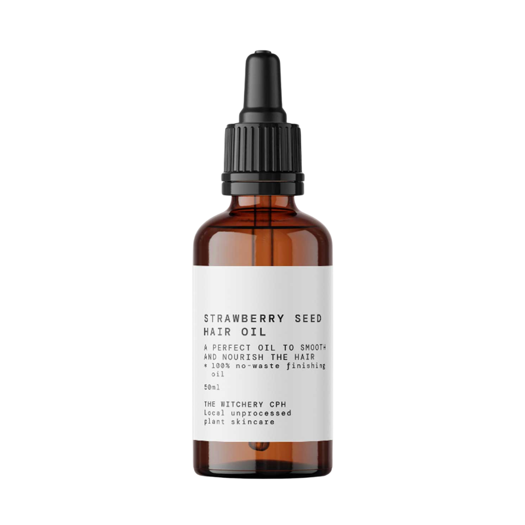The Witchery CPH Strawberry Seed Hair Oil in einer braunen 50ml Glasflasche mit Pipette auf weißem Hintergrund, Haarpflege