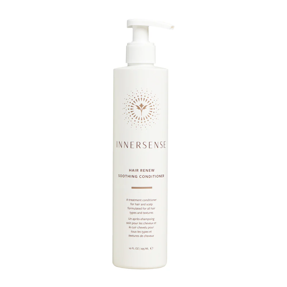INNERSSENSE Hair Renew Soothing Conditioner – white pump bottle 295ml, white background – hair care
