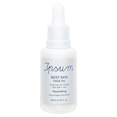 Ipsum Best Skin Face Oil – white glass bottle 30ml with dropper cap, white background – face care