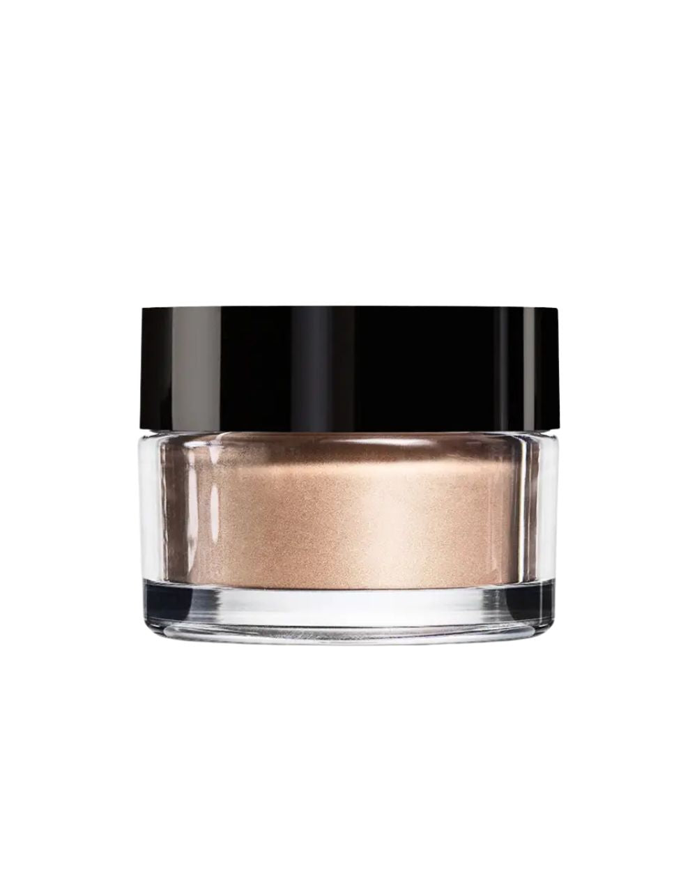 Silk Glow Powder Perihelion – clear glass jar with black lid, rose-gold powder, white background – makeup