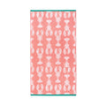 Lobster Pink Organic Cotton Bath Towel, salmon pink towel with lobster pattern on white background, bath accessories