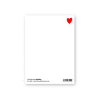 Rückseite der weißen Postkarte LOVE U von HERR&FRAUHEMPEL mit rotem Herz