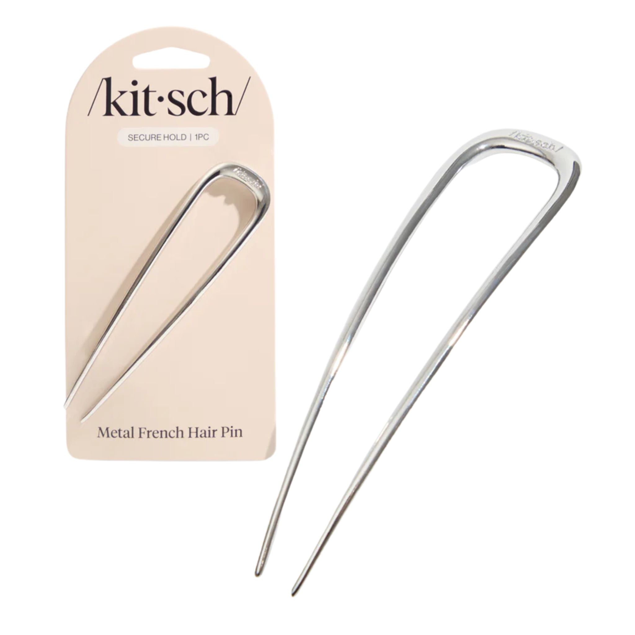 Kitsch Metal French Hair Pin in Silber auf beigefarbener Karte, 1 Stück, Haarstyling