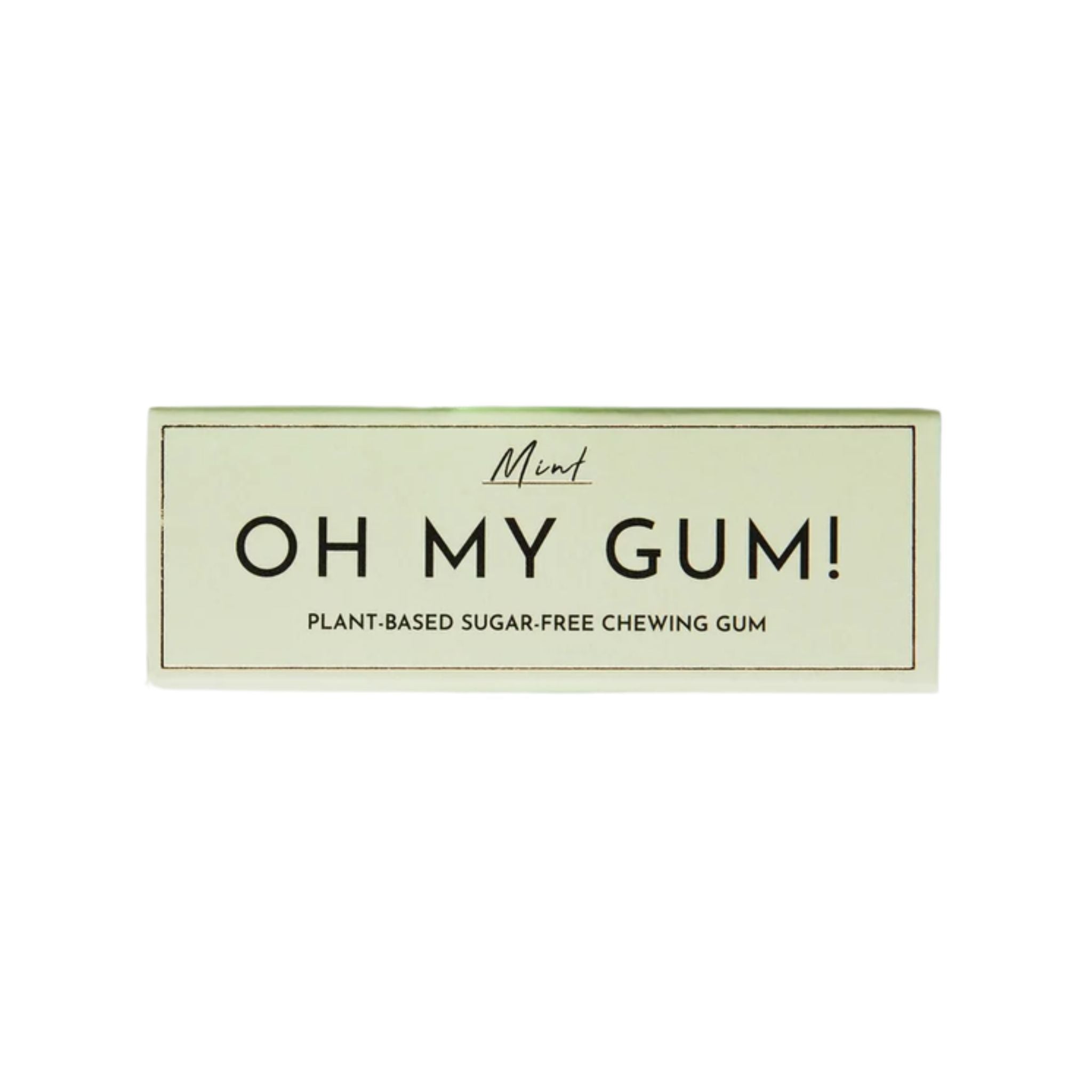 Oh My Gum! pflanzenbasiertes Minz-Kaugummi in hellgrüner Packung auf weißem Hintergrund, Mundpflege