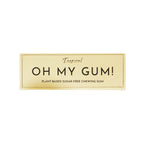 Plant Based Chewing Gum Tropic in goldfarbener Verpackung auf weißem Hintergrund, orale Pflege.