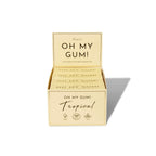 Goldene Schachtel Plant Based Chewing Gum Tropic vor weißem Hintergrund, pflanzenbasiertes Kaugummi