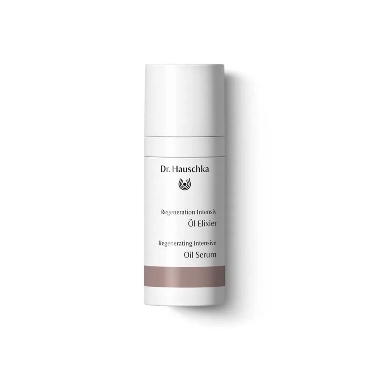 Dr. Hauschka Regeneration Intensiv Öl Elixier in einer weißen Flasche mit weißem Verschluss für die Hautpflege.