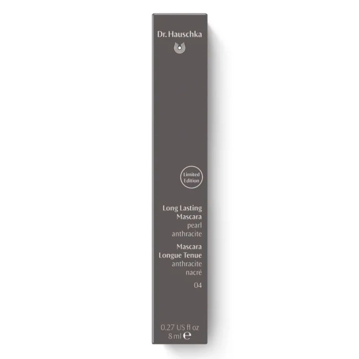 Dr. Hauschka Long Lasting Mascara Limited Edition in Perlgrau, dunkelbraune Verpackung, Augen-Make-up.
