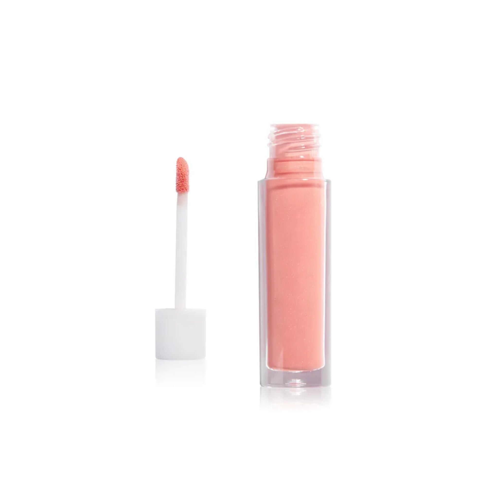 Lip Gloss Treasure Refill in a clear tube with applicator on a white background. Lip care.
