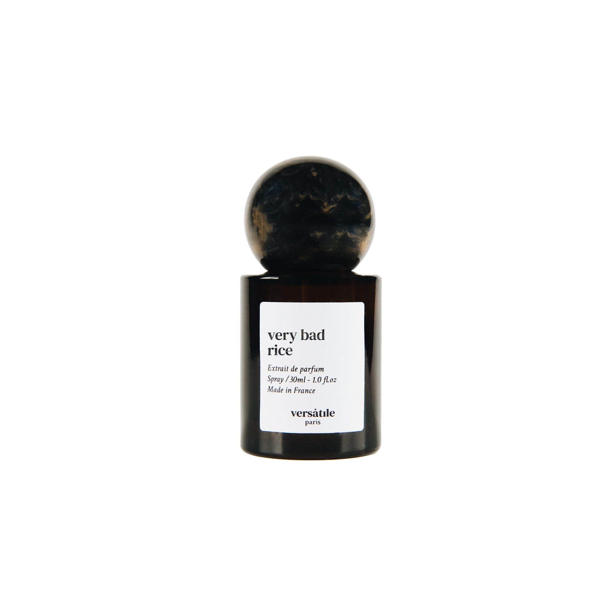Very Bad Rice Extrait de Parfum in einer dunkelbraunen Glasflasche mit rundem Verschluss auf weißem Grund, 30ml Parfüm